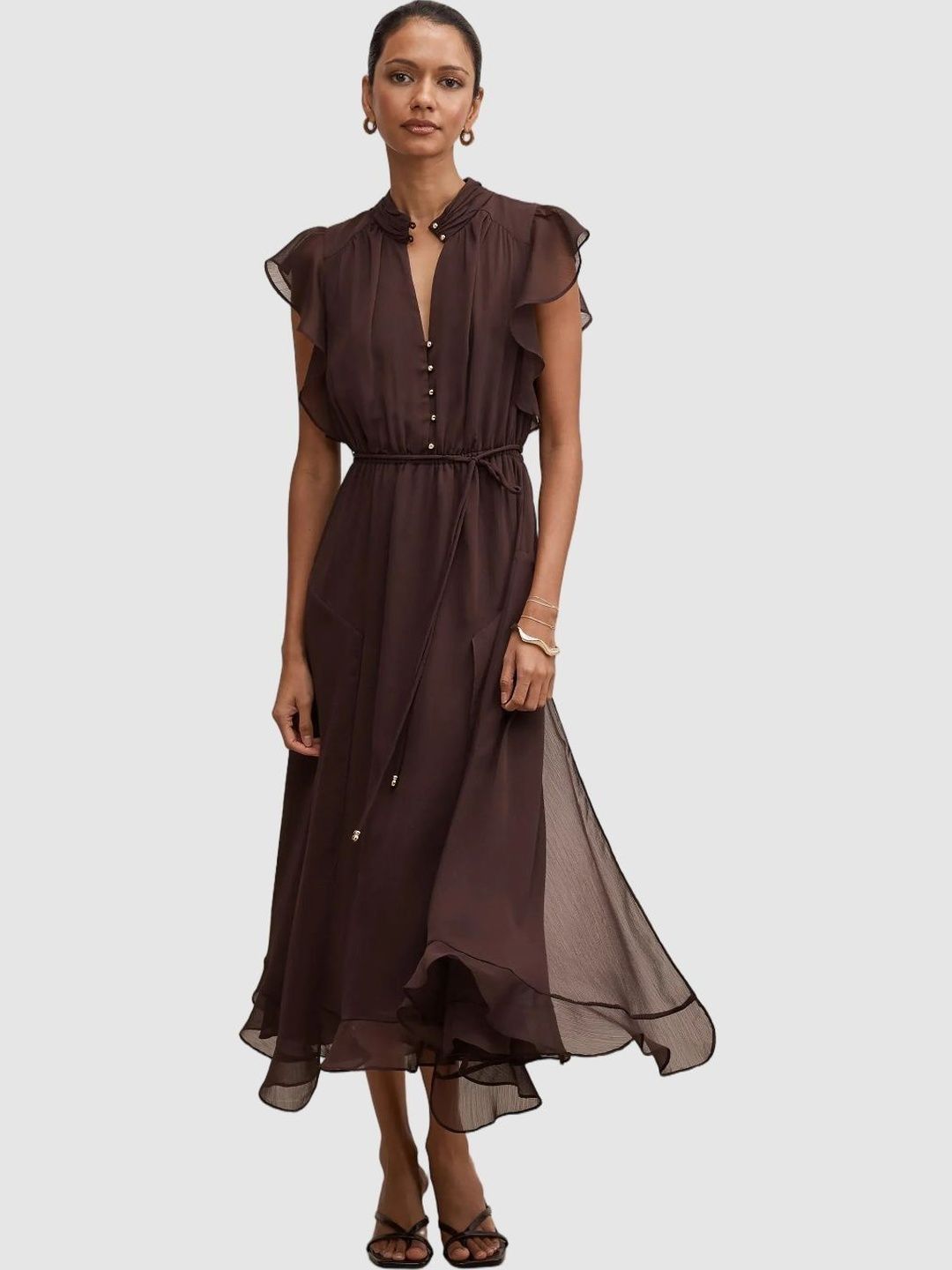 Forever New Flutter Sleeve Ruffled A-Line Midi Dress-picture-20