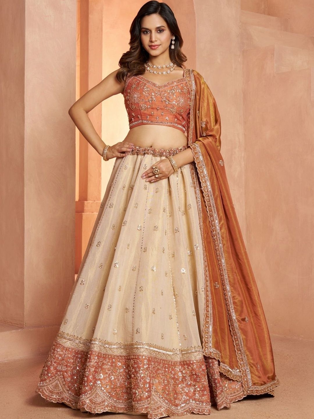 ODETTE Embroidered Sequinned Semi-Stitched Lehenga & Unstitched Blouse With Dupatta-image-33