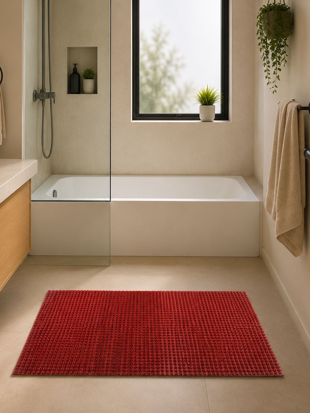 Datch Red Textured Plastic Bath Rugs-picture-11