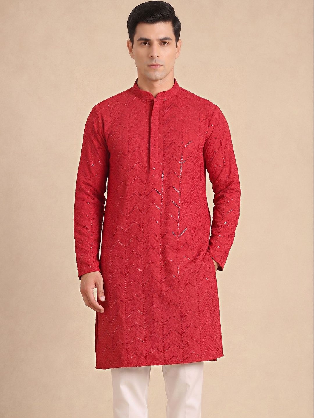 House of Pataudi Men Ethnic Motifs Embroidered Regular Kurta with Trousers-picture-11