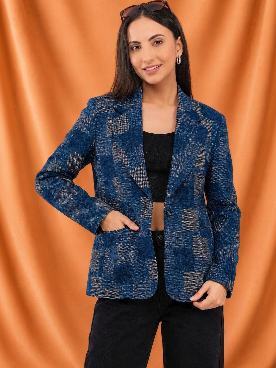 Integration Checked Notched Lapel Single-Breasted Slim Fit Casual Blazers-picture-24