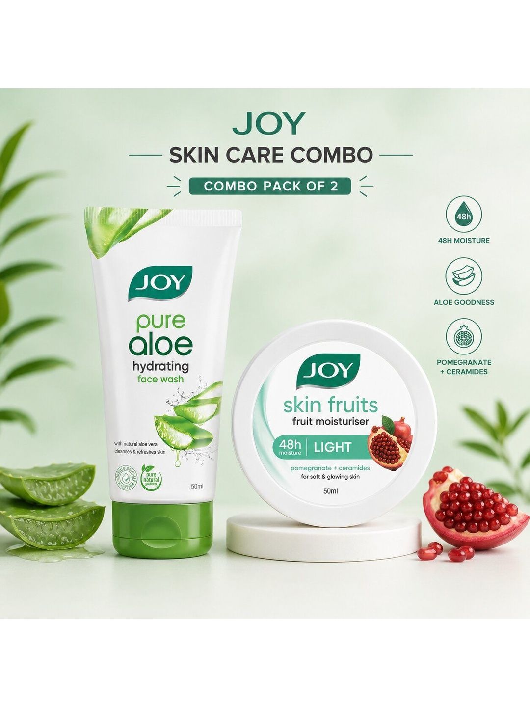 JOY Set Of 2 Hydrating Face Wash & Skin Fruits Light Moisturizer - 50 ml Each-image-7