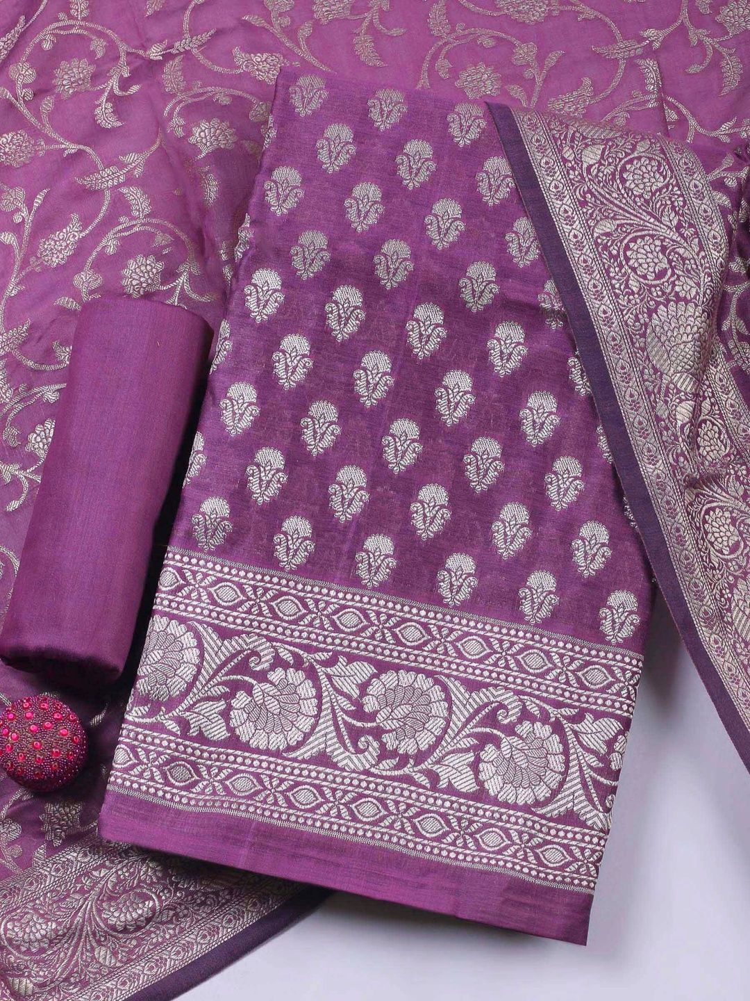 Meena Bazaar Art Silk Unstitched Dress Material-picture-28