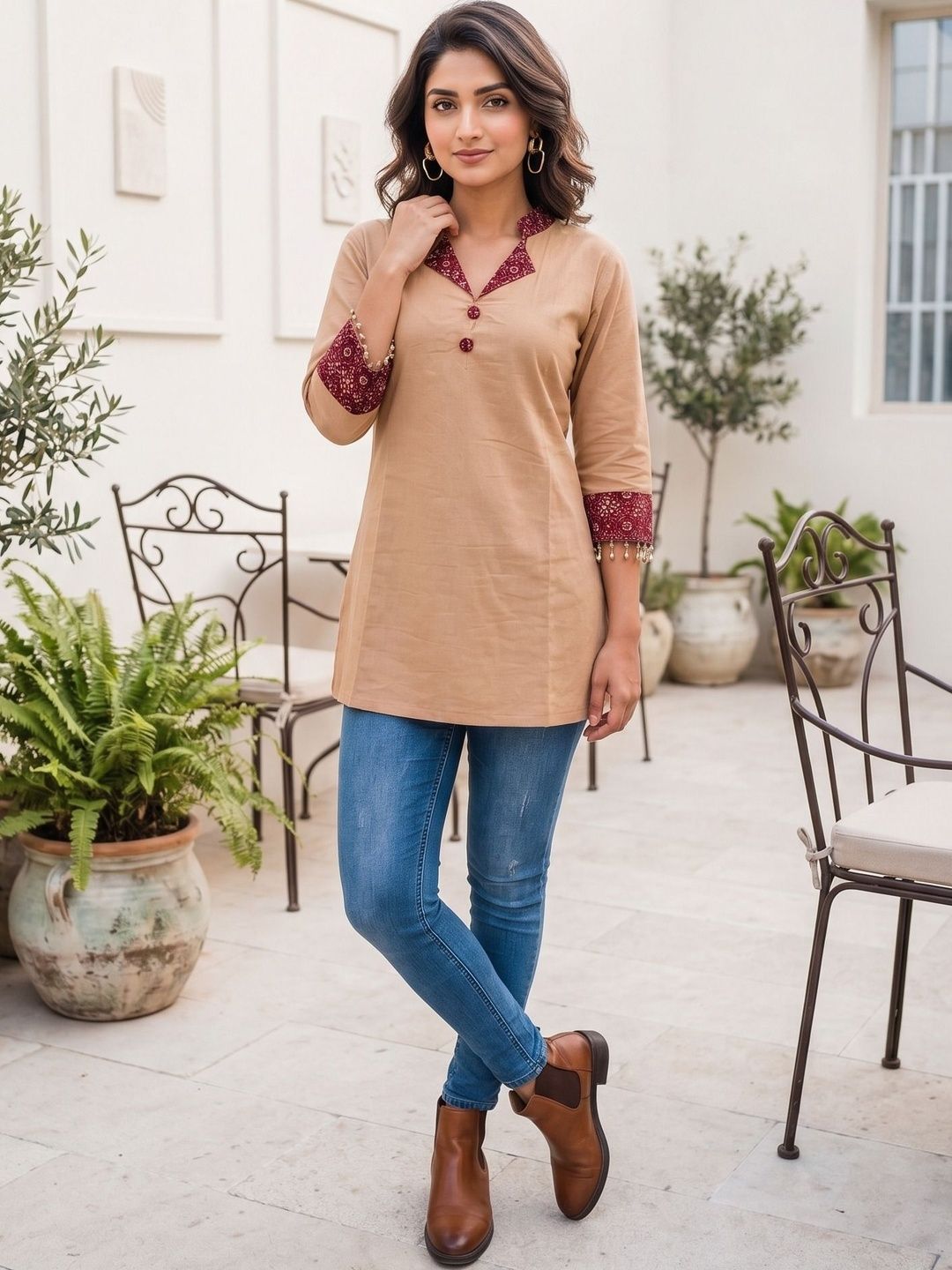 HERE&NOW Woven Design V-Neck Kurti-picture-22