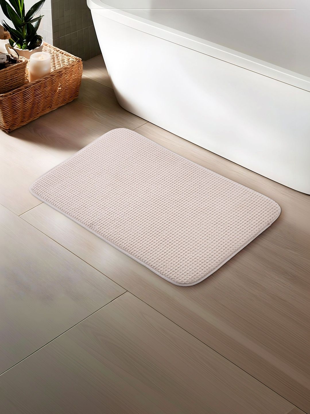 Home Centre Beige Self-Design 1634 GSM Anti-Slip Bath Mat-image-4