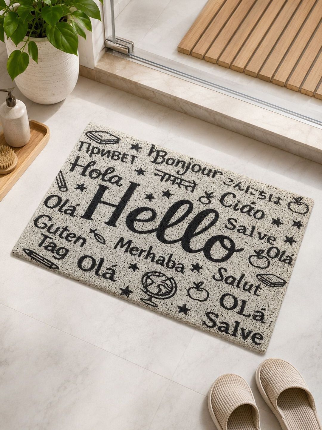Datch White & Black Textured Plastic Bath Rugs-picture-14
