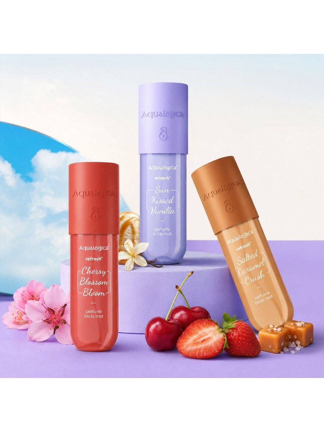 Aqualogica Set Of 3 Cherry Blossom Sun Kissed & Salted Caramel Body Mist -150 ml Each-image-36