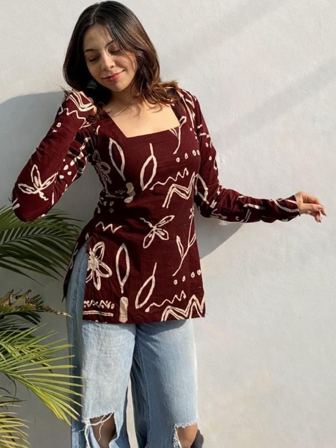 HERE&NOW Printed Square Neck Kurti-picture-34