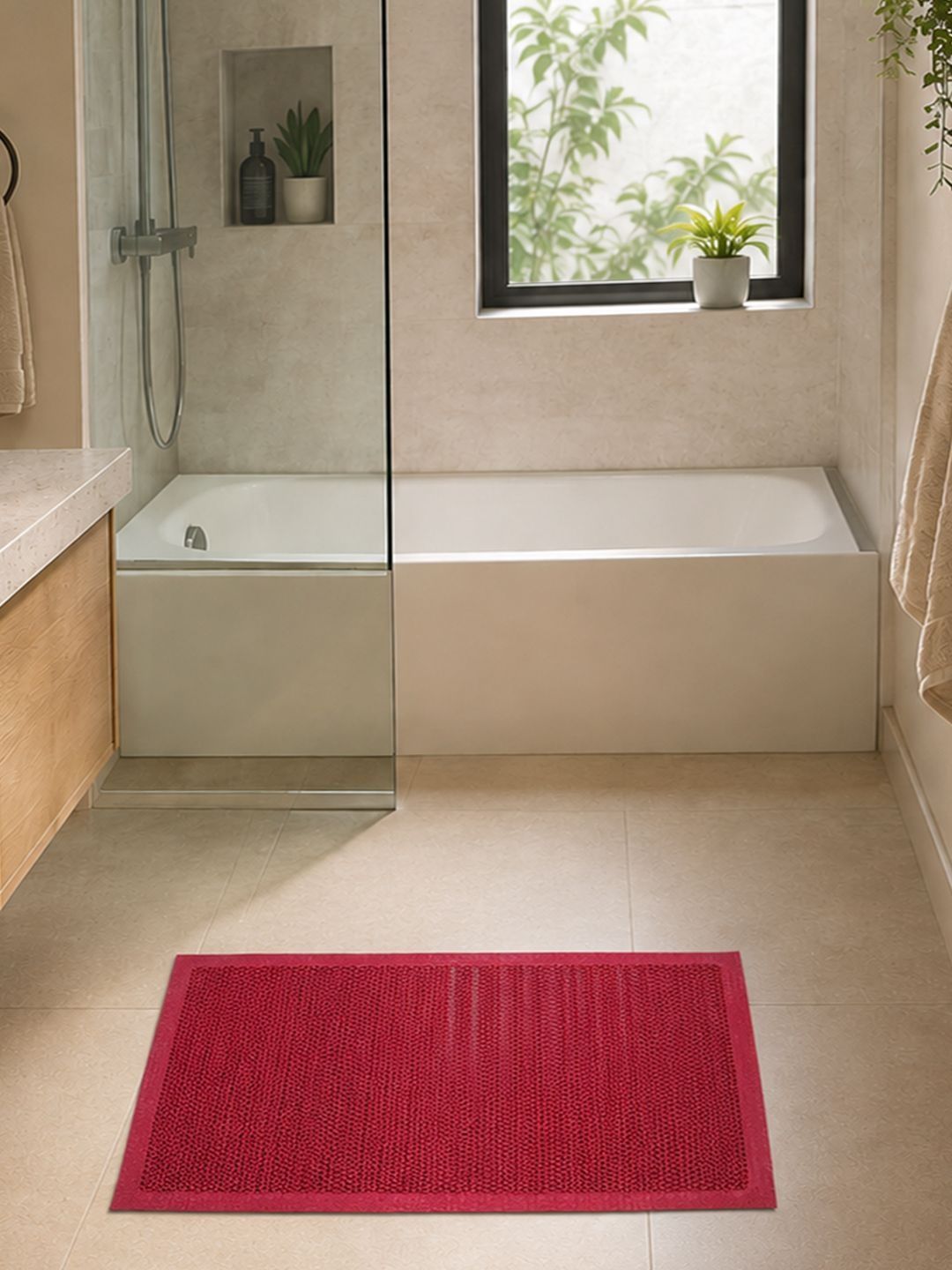 Datch Red Textured Plastic Bath Rugs-picture-12