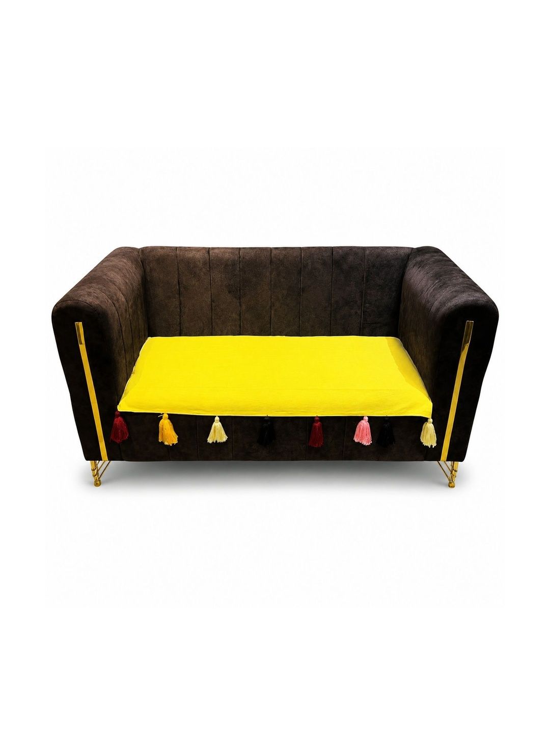 LUXEHEAVEN Yellow Solid Sofa Cover Without Arms-picture-11