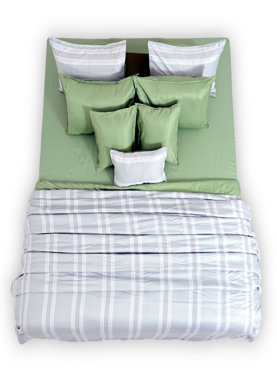 Zarf Green & Blue Striped Cotton 9 Piece Double Queen Superfine Bedding Set-image-44