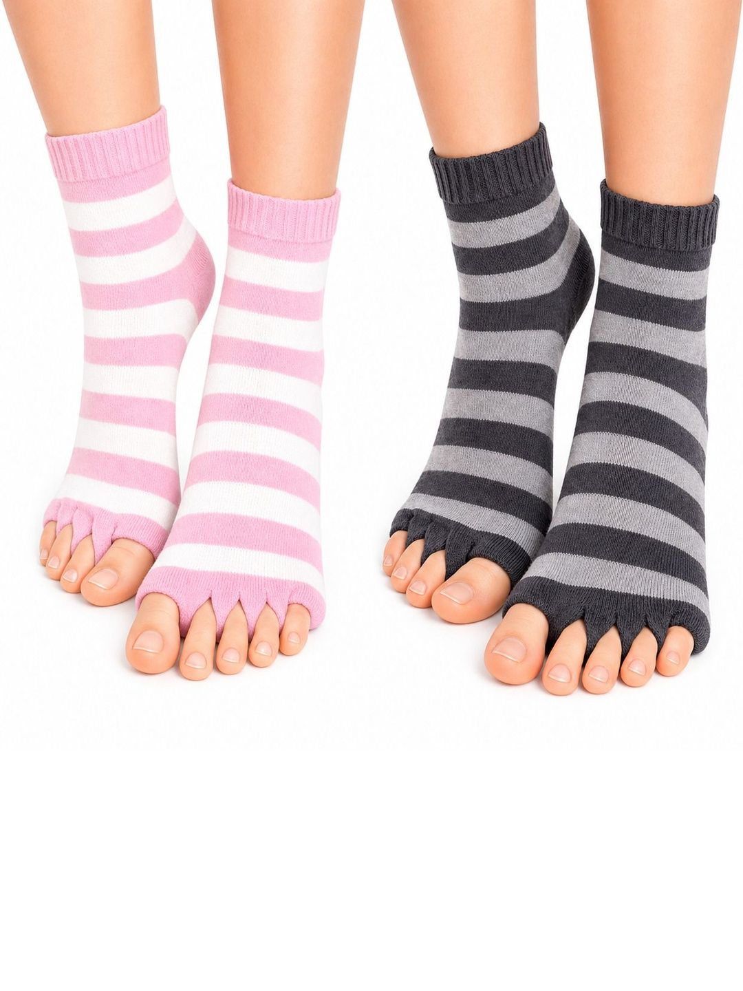 USOXO Unisex Pack of 2 Cotton Striped Above Ankle Socks-picture-28