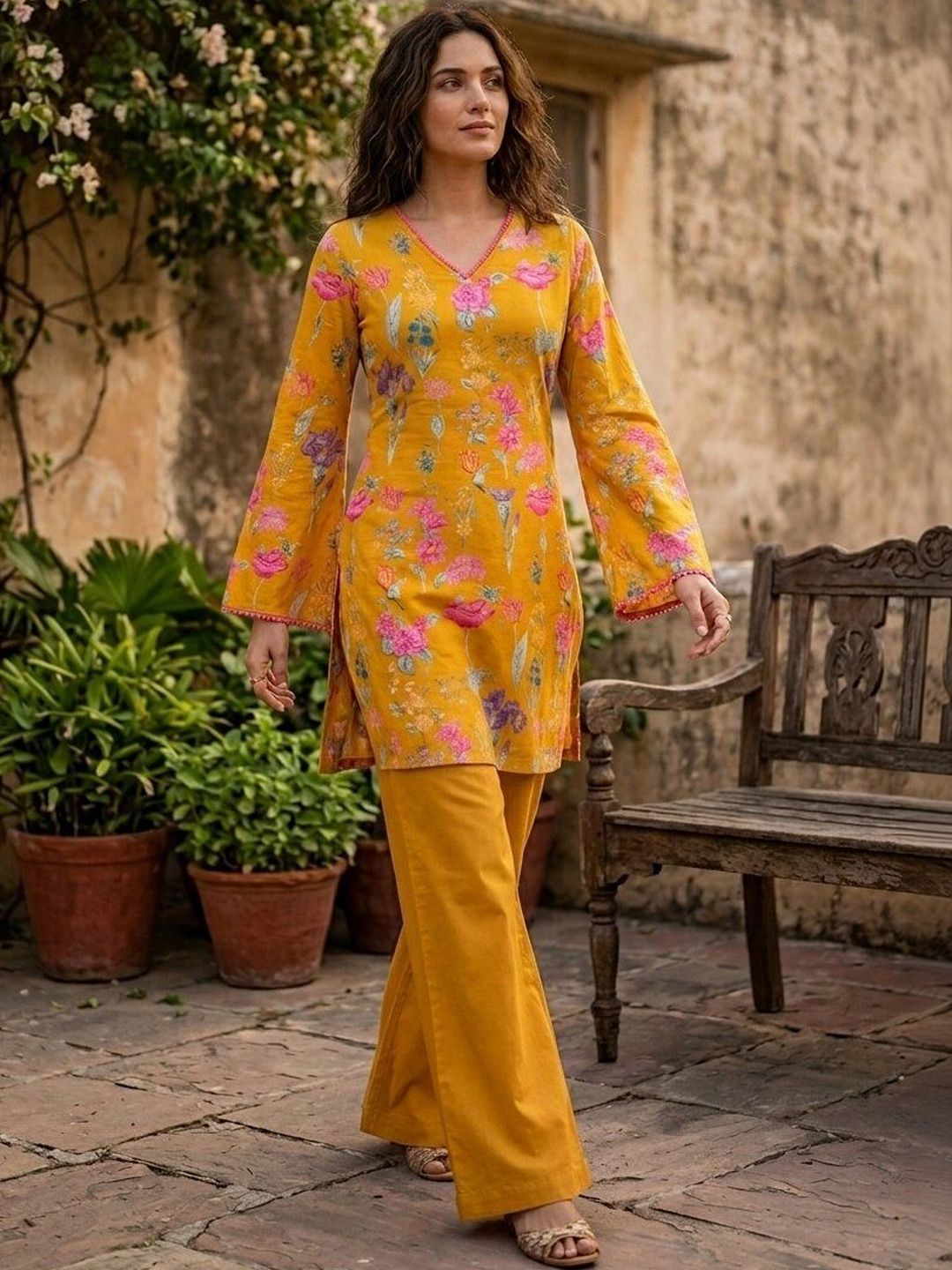 Anouk Women Floral Printed Regular Pure Cotton Kurta with Palazzos-picture-18