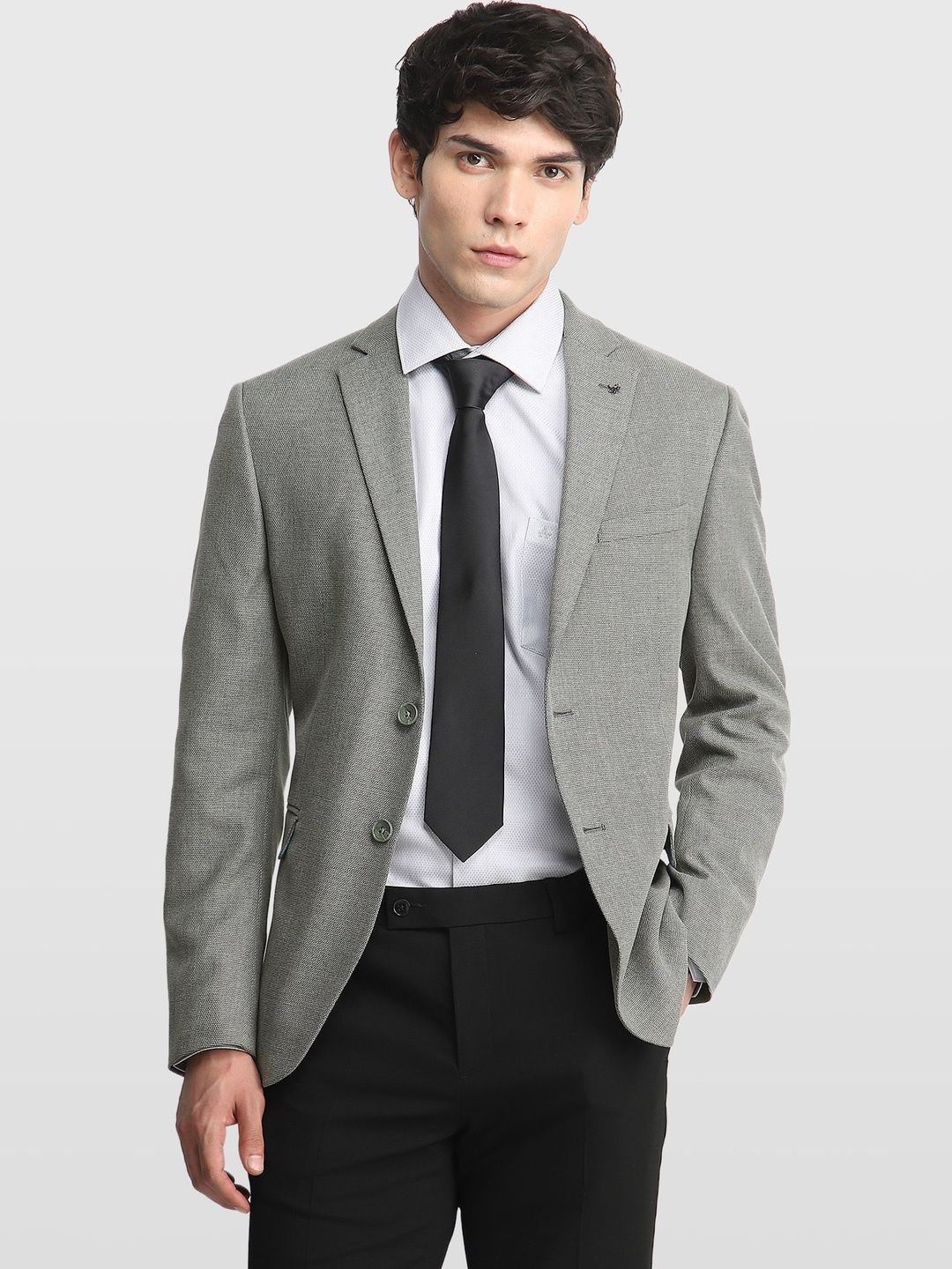 Arrow Self Design Notched Lapel Single-Breasted Formal Blazer-picture-42