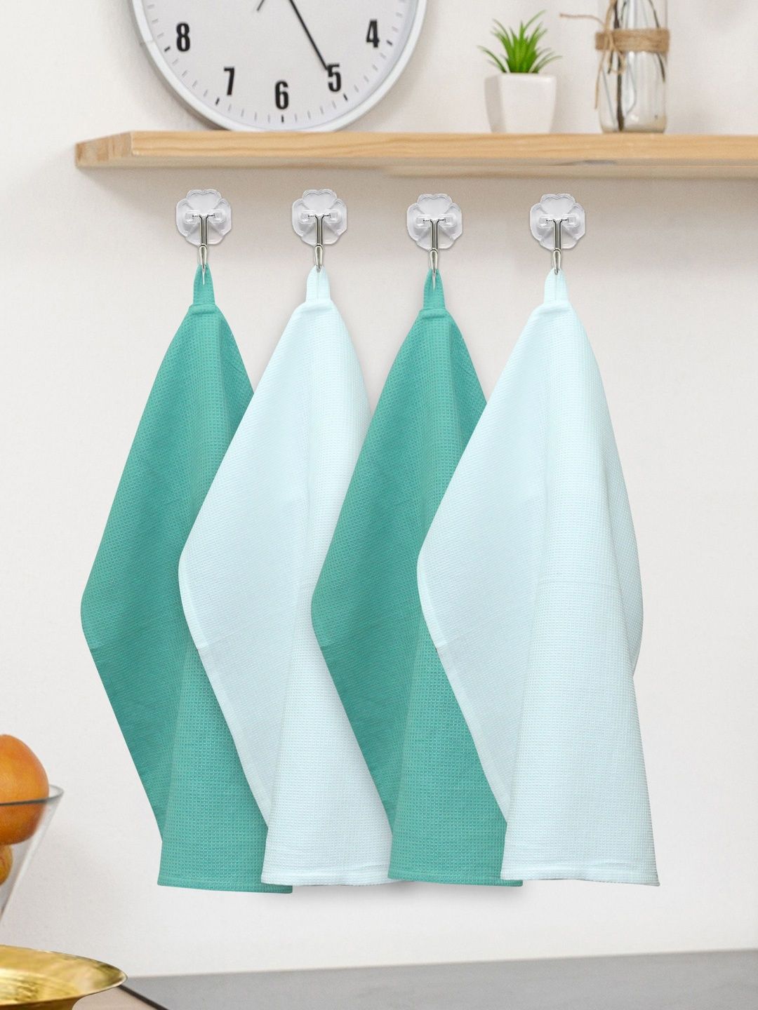 HOME COLORS.IN 4-Pcs Green Waffle Weave Cotton Kitchen Towels-picture-17