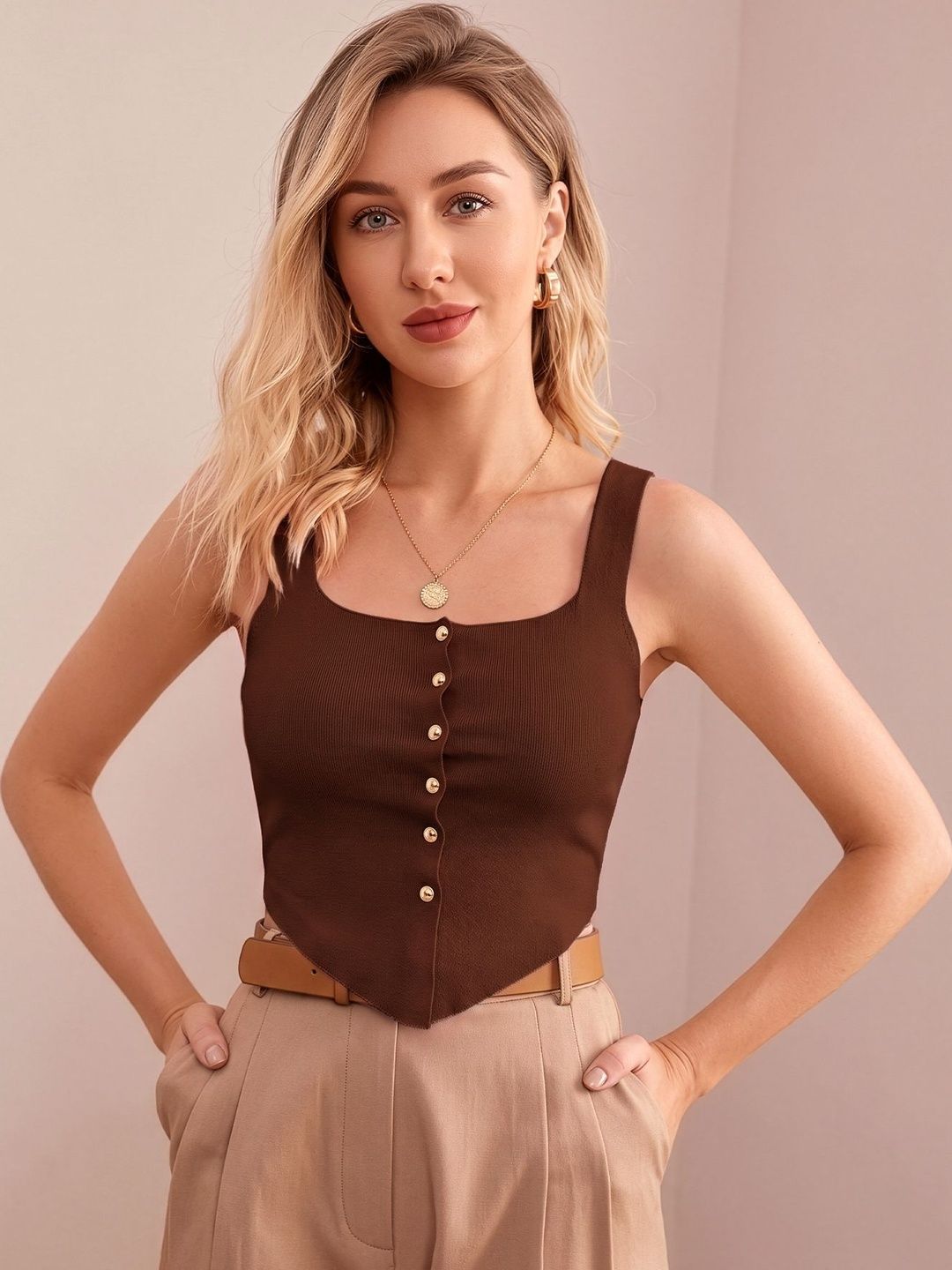 AAHWAN Scoop Neck Woven Waistcoat-picture-3