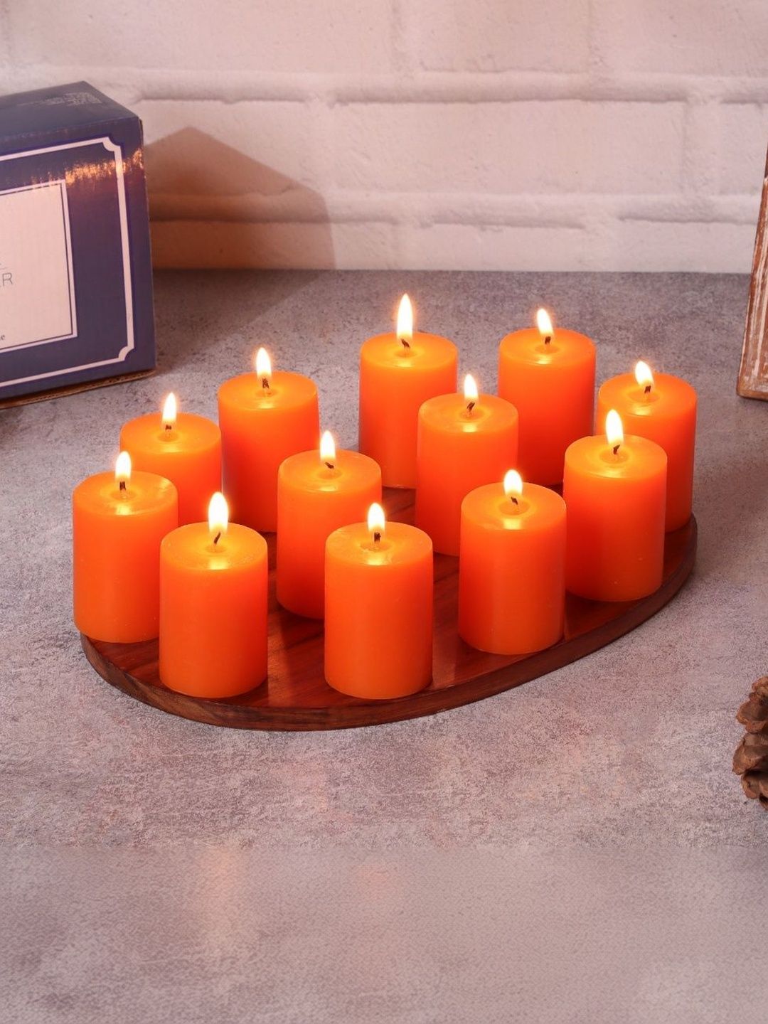 Stone and Feather Orange 12 pieces Pillar Candle-picture-12