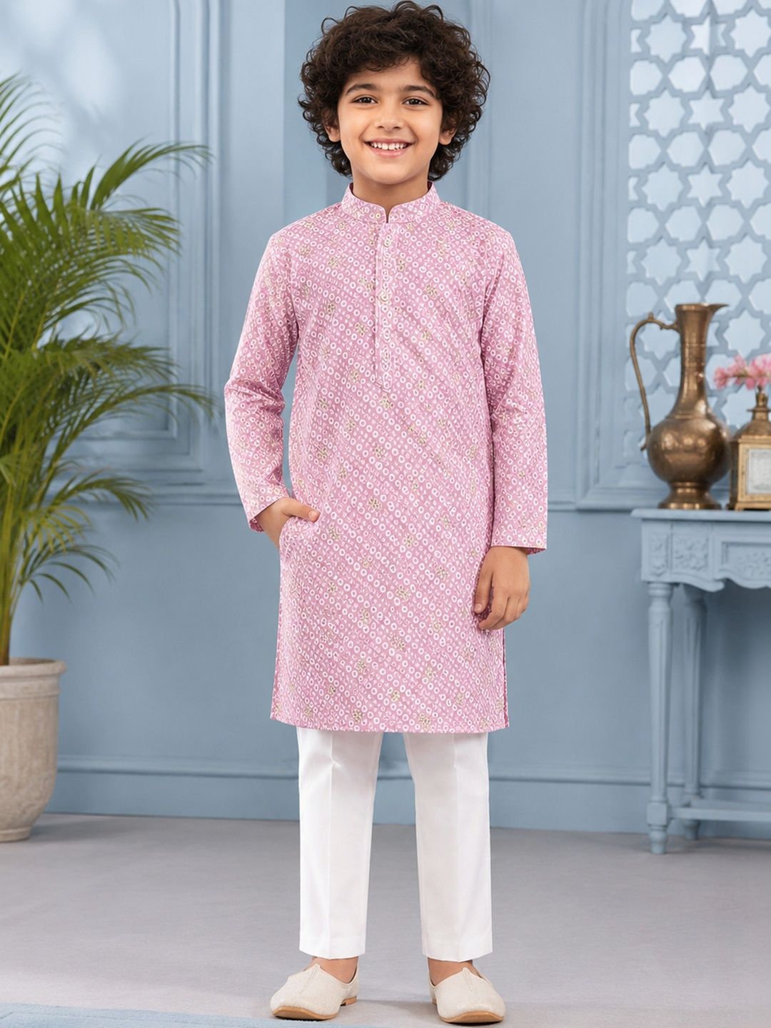 NATIONAL LEBASH Boys Ethnic Motifs Regular Pure Cotton Kurta with Trousers-picture-37