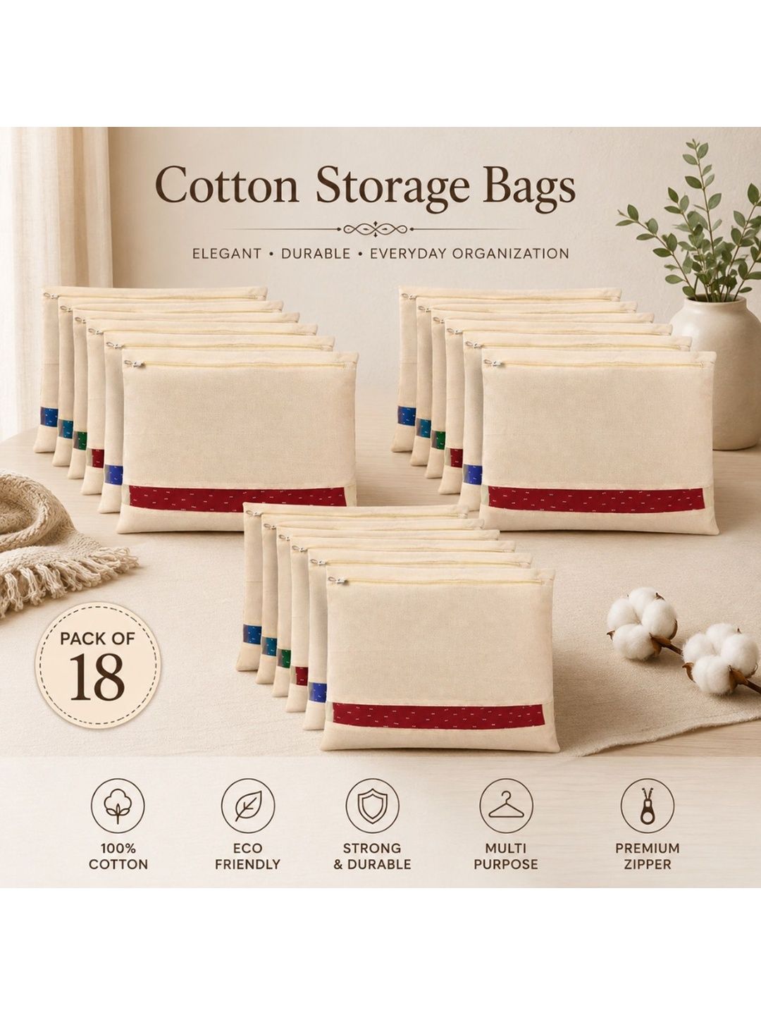 KESARI COLLECTION Beige Set of 6 Regular Multi-Utility Organisers-image-13
