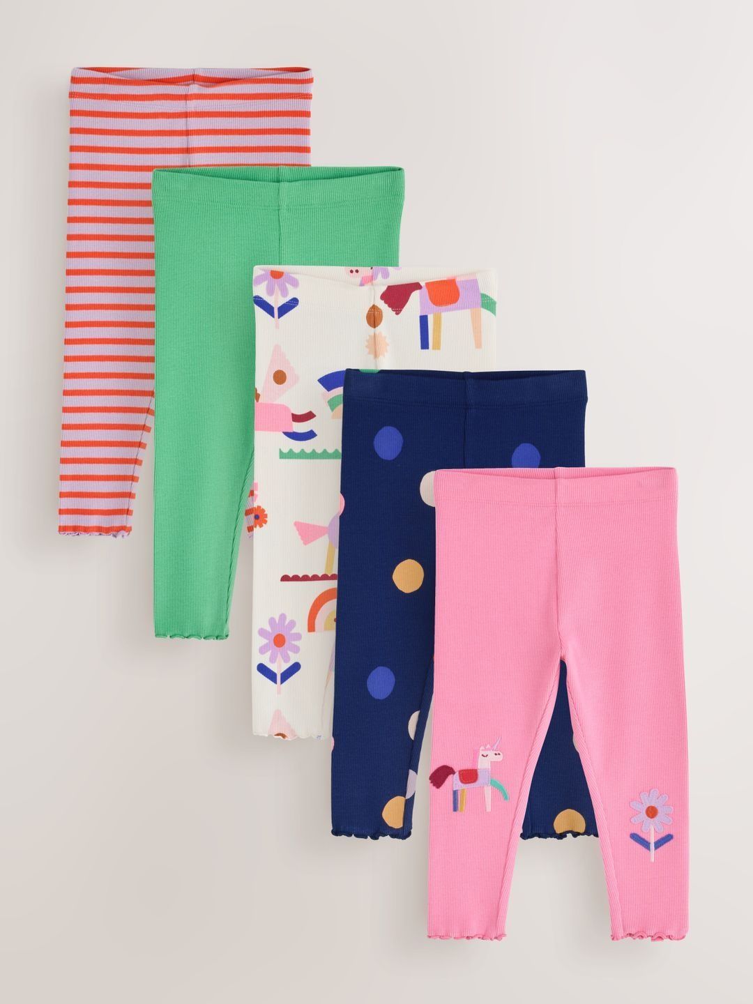 NEXT Girls Pack of 5 Cotton Printed Ankle Length Leggings-picture-19