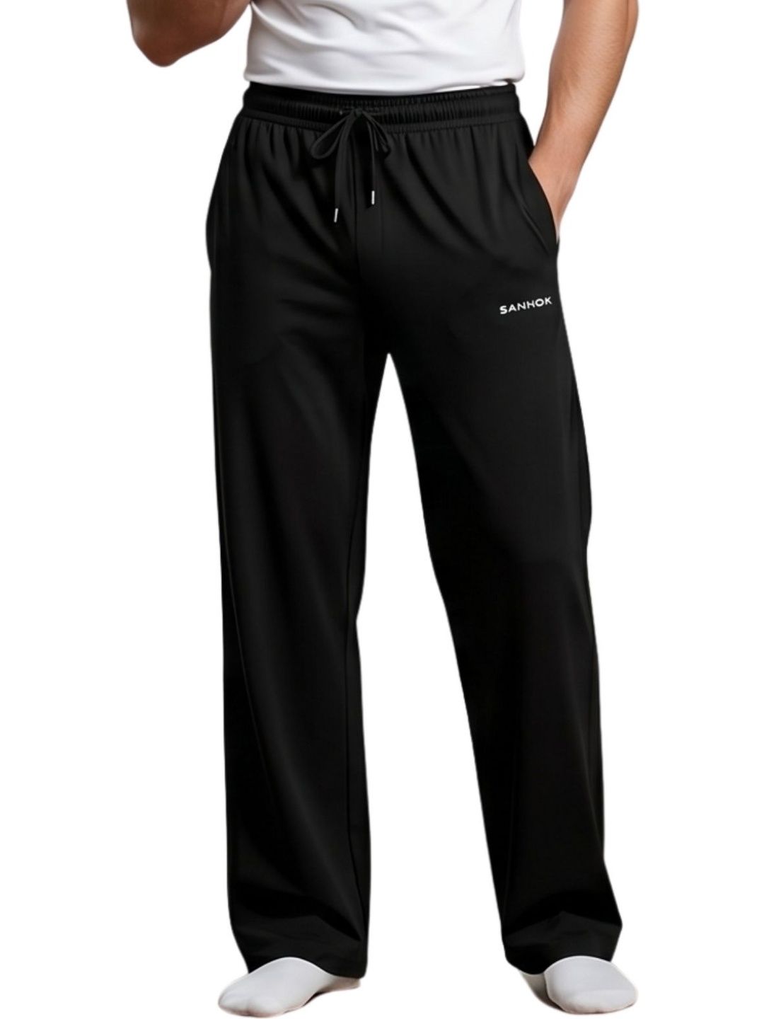 SANHOK Men Straight Fit Brand Logo Training Track Pants-image-29
