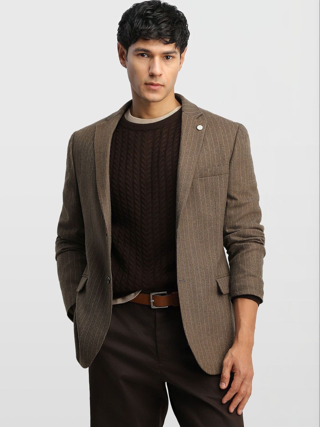 Arrow Striped Notched Lapel Single-Breasted Formal Blazers-picture-19