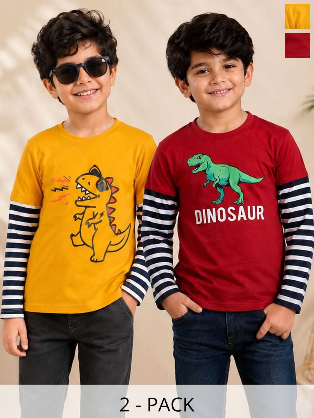 KEESOR Boys 2 Printed Layered Sleeves T-shirt-picture-27