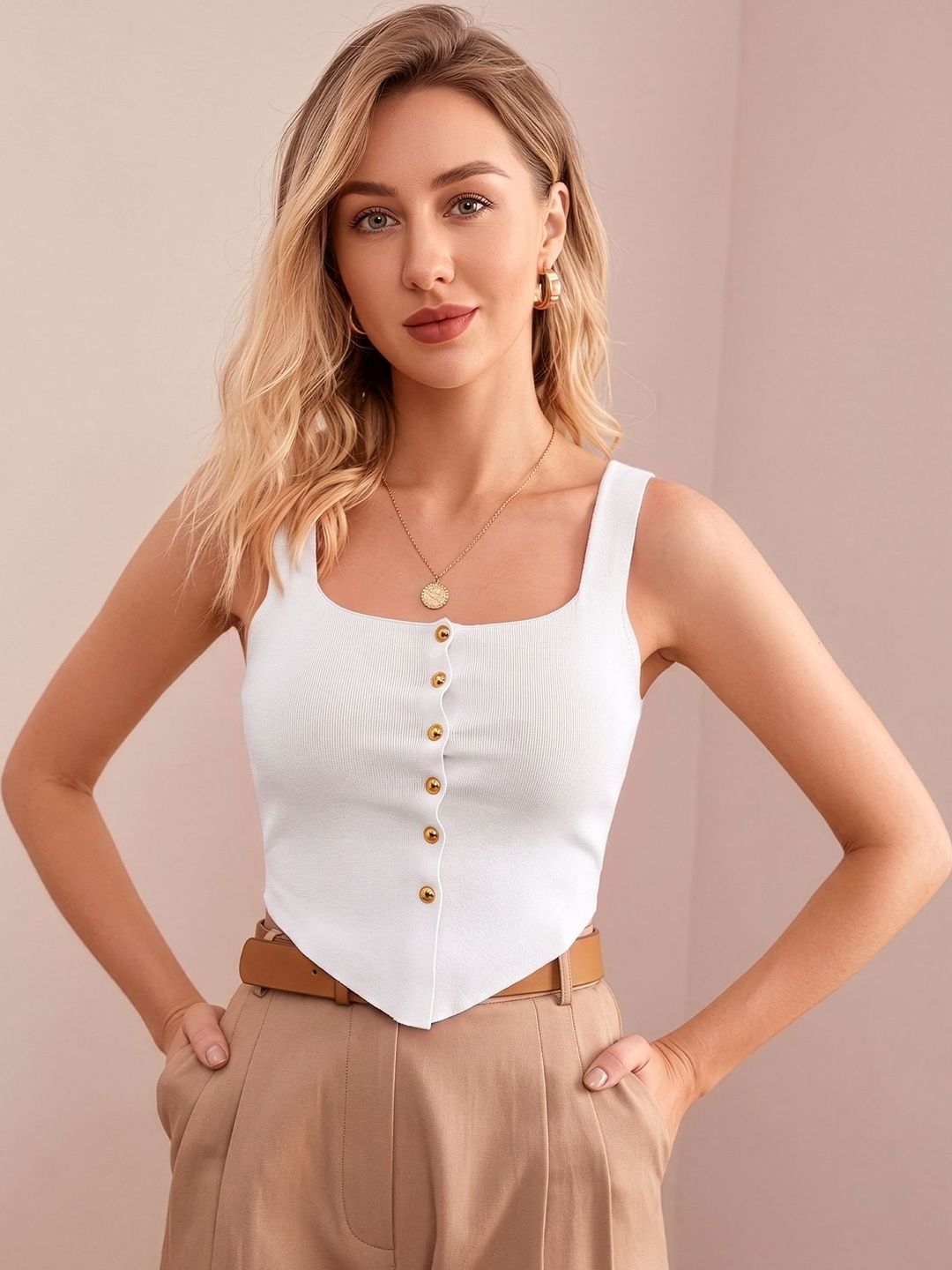 AAHWAN Scoop Neck Woven Waistcoat-picture-4