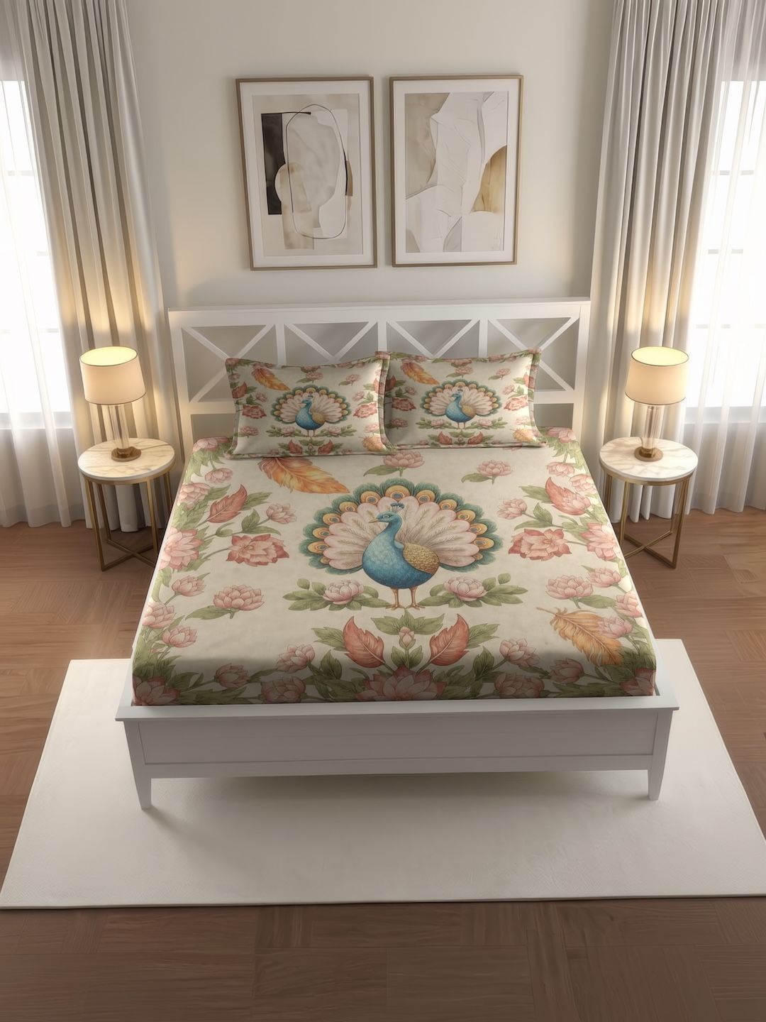 IWS Multicoloured King Bedsheet with 2 Pillow Covers-picture-43