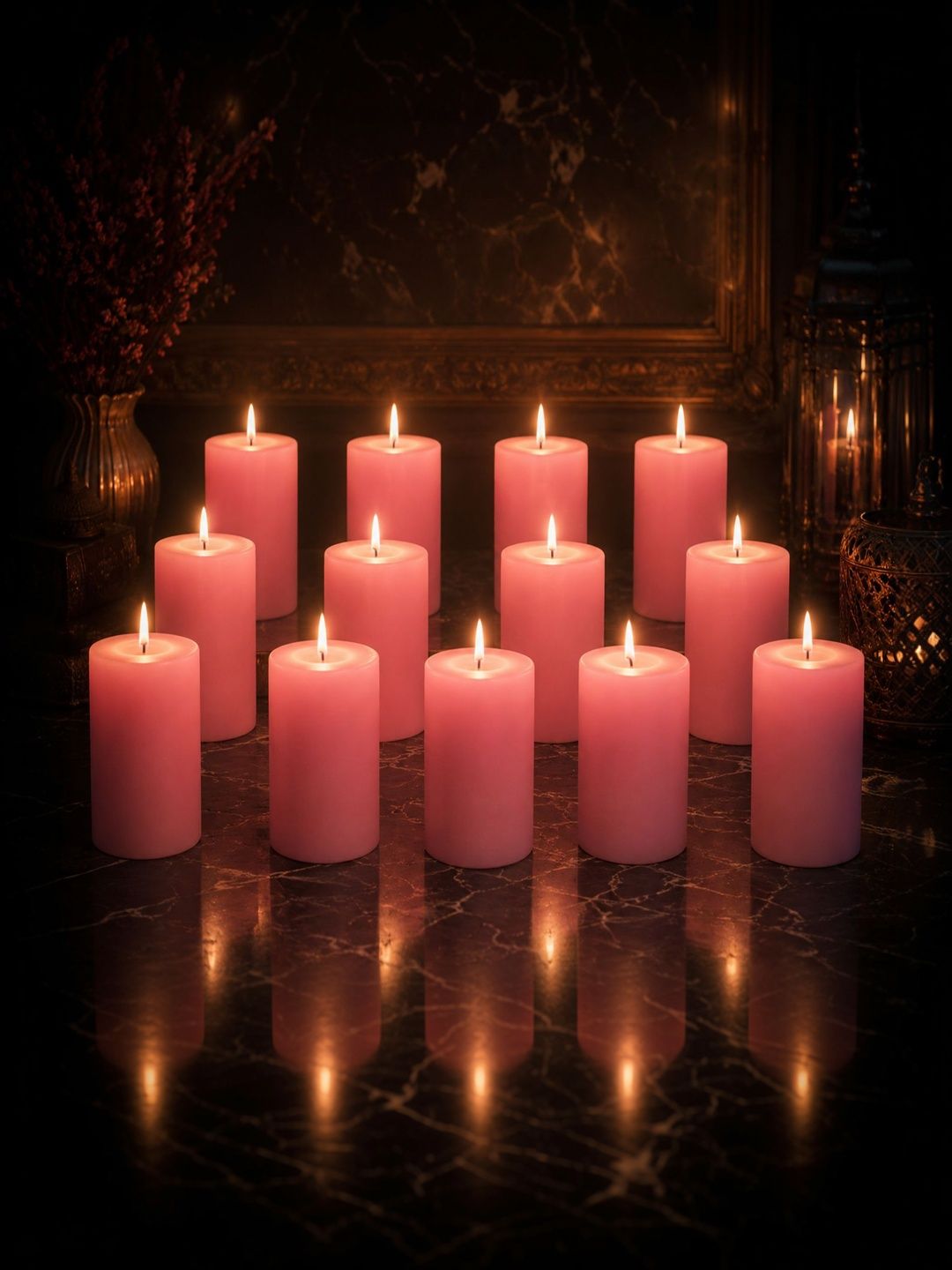 Stone and Feather Pink 12 pieces Pillar Candle-image-32