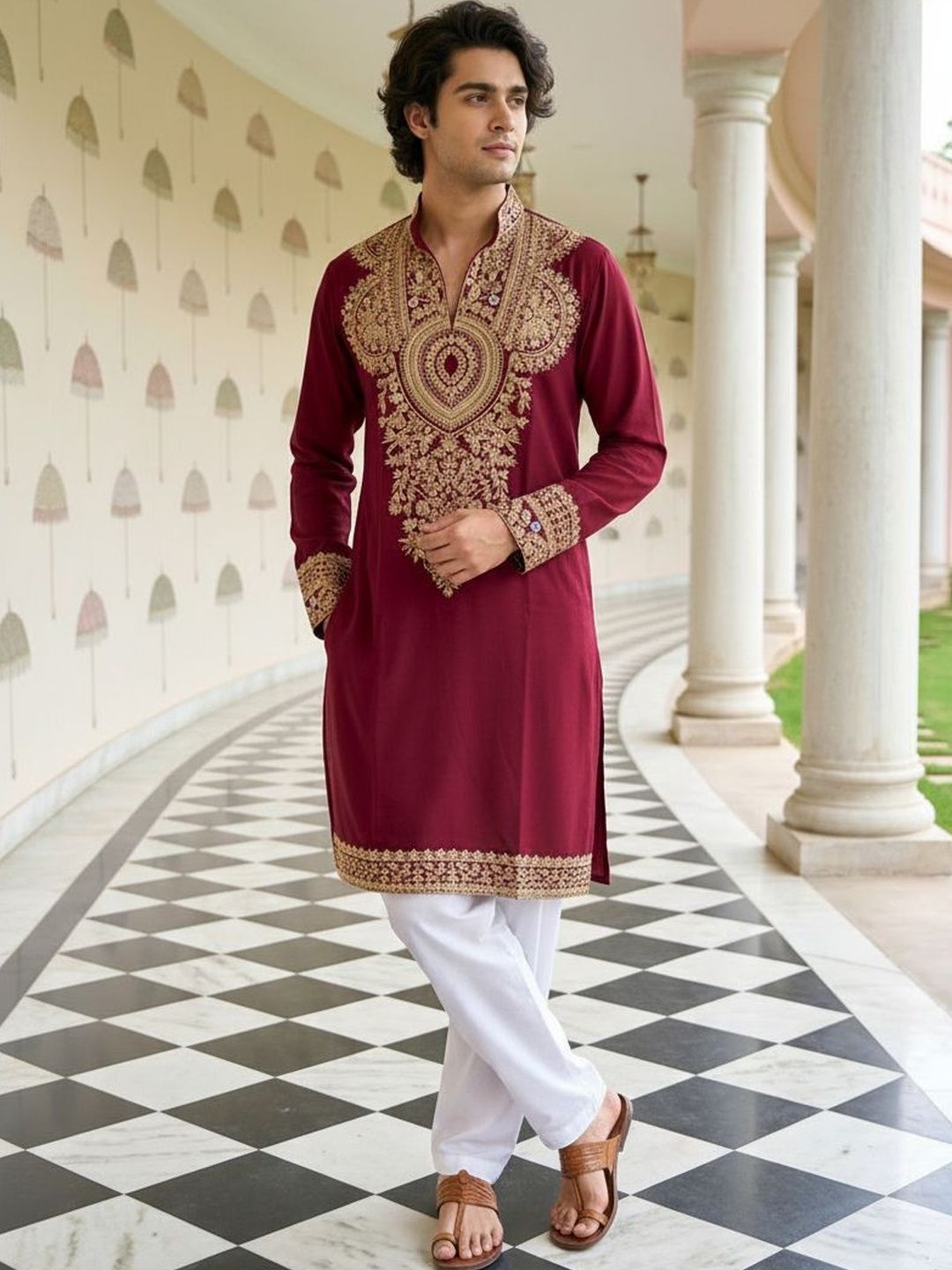 House of Pataudi Men Embellished Thread Work Grandeur & Majestic Artwork Kurta-picture-15