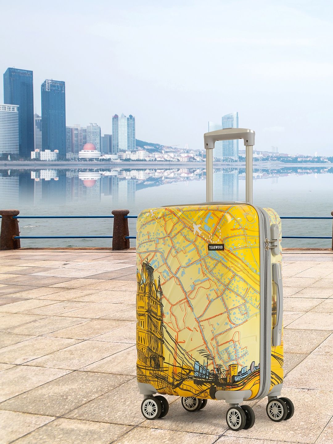 Teakwood Leathers Printed Hard-Sided Cabin Size Trolley Bag - 38L-picture-22