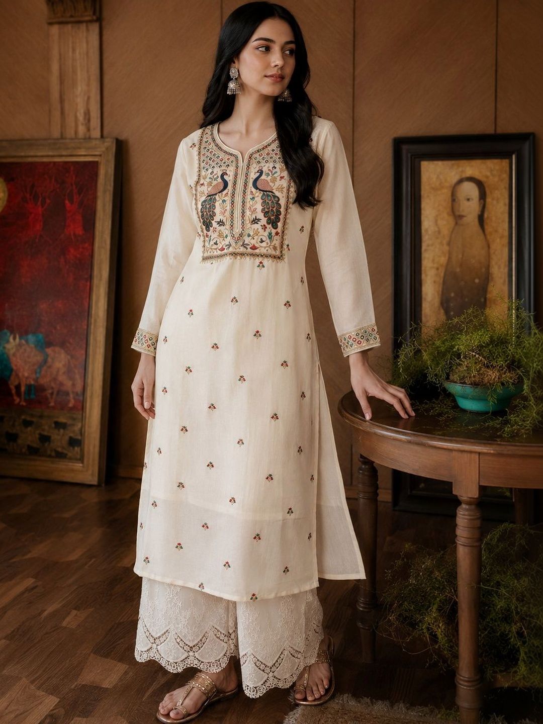 HOUSE OF SETHIA Women Embroidered Thread Work Kurta-picture-14
