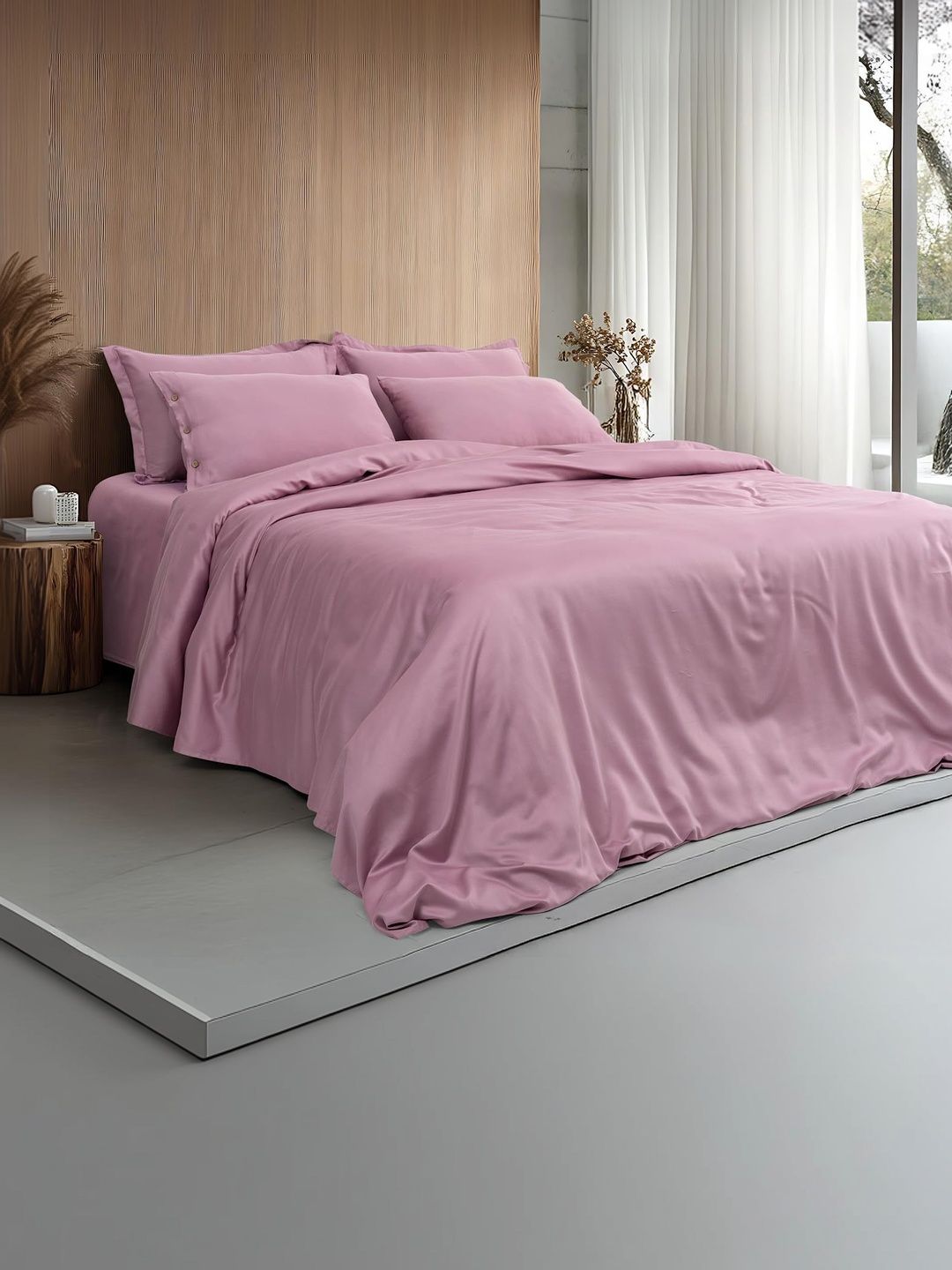 COZY ABODE Pink 400 TC King Bedsheet with 2 Pillow Covers-image-18