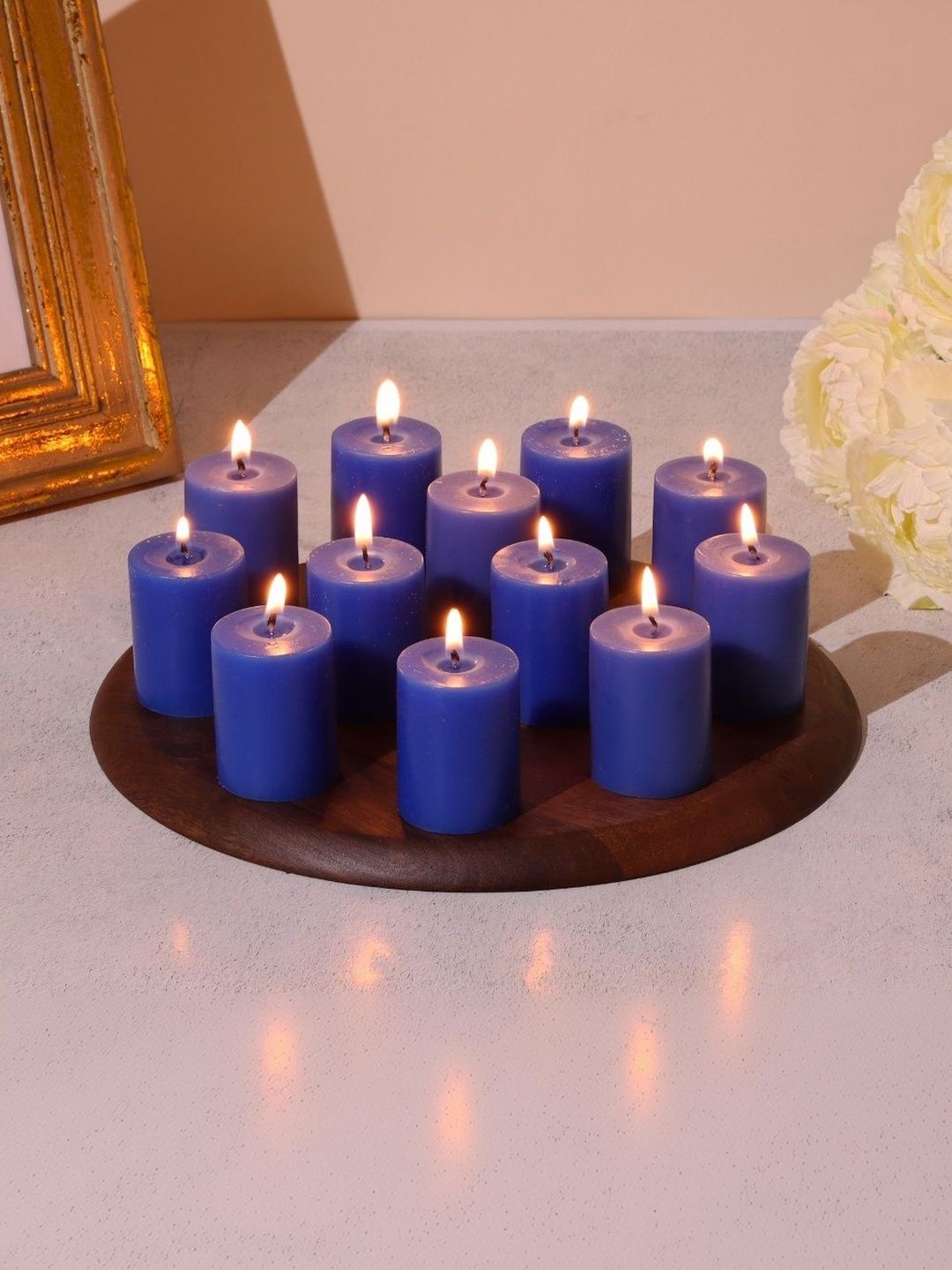 Stone and Feather Blue 12 pieces Pillar Candle-image-3
