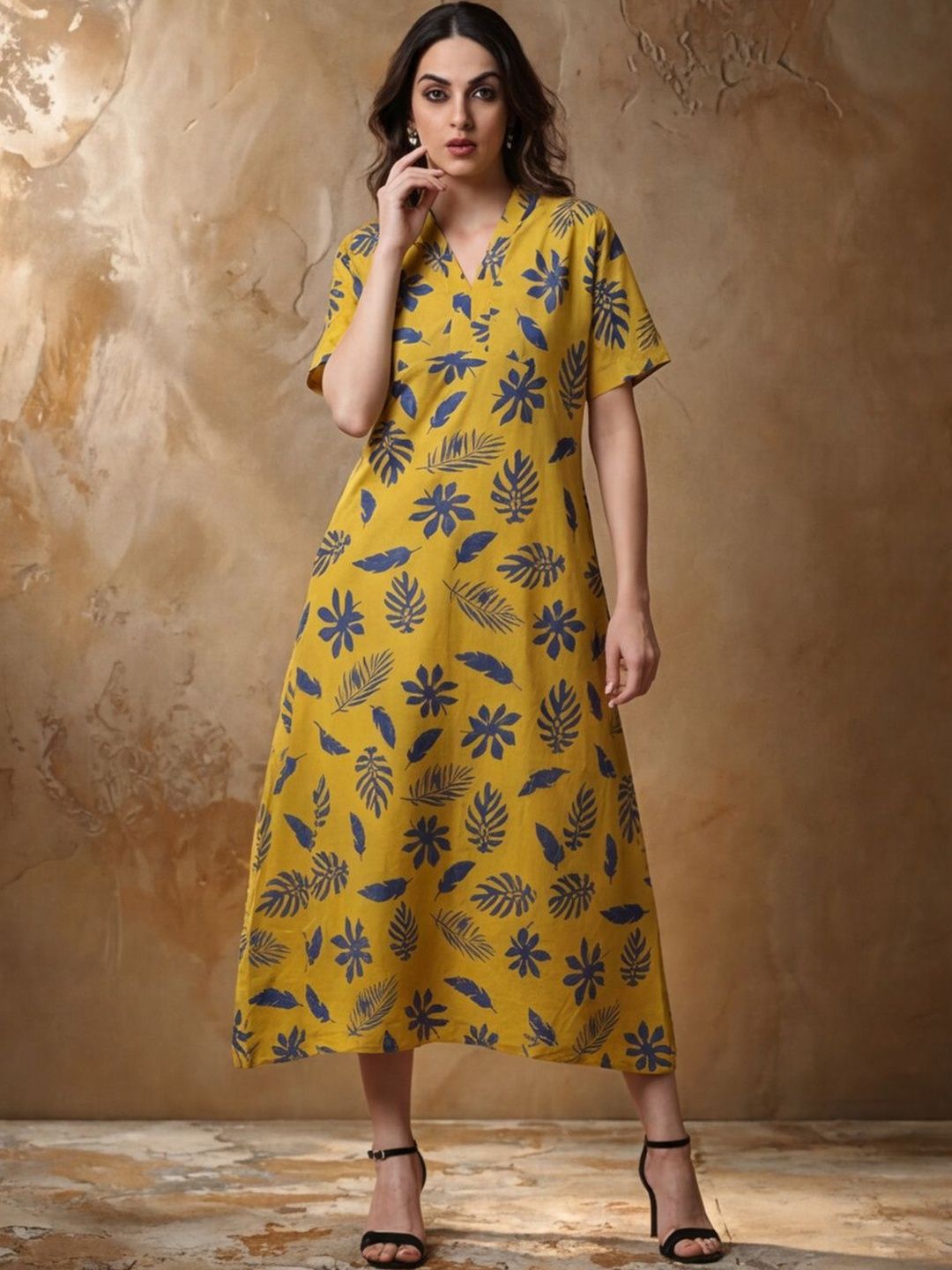 Anouk Printed Pure Cotton V-Neck A-Line Ethnic Dresses-picture-53