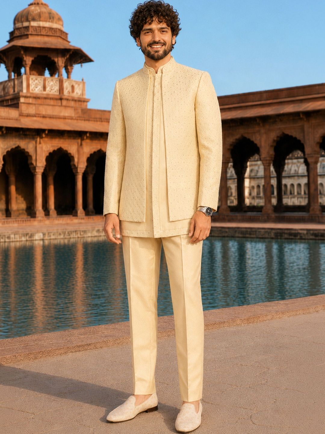 VASTRAMAY Embroidered Mandarin Collar Sherwani-picture-28