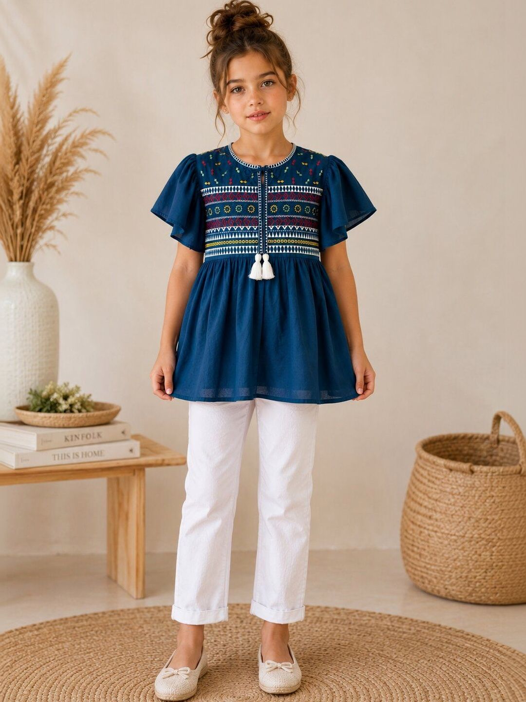 HERE&NOW Embroidered Flared Sleeve Ethnic Top-image-29