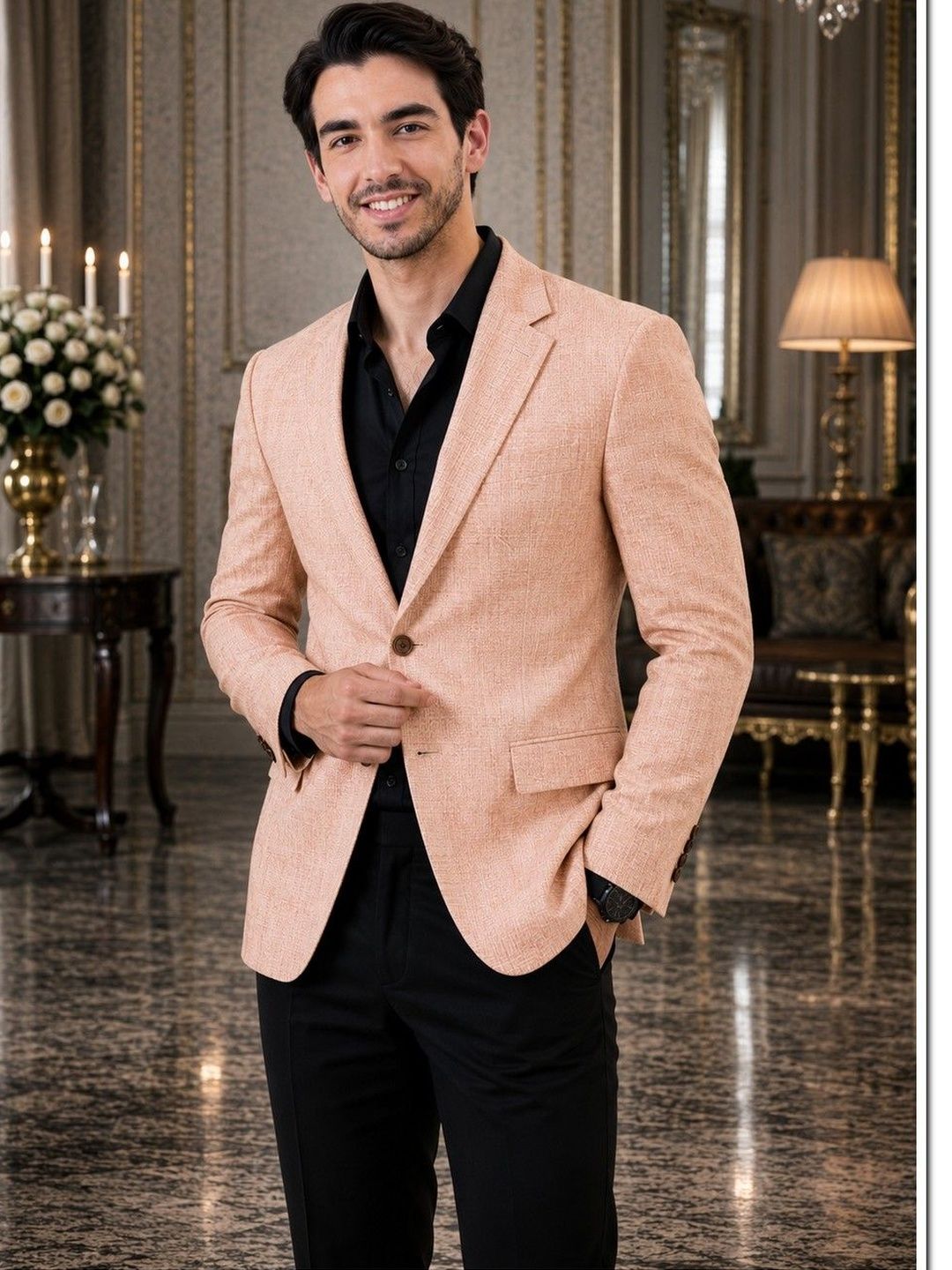 House of Pataudi Self Design Notched Lapel Single-Breasted Tailored Fit Blazers-picture-33