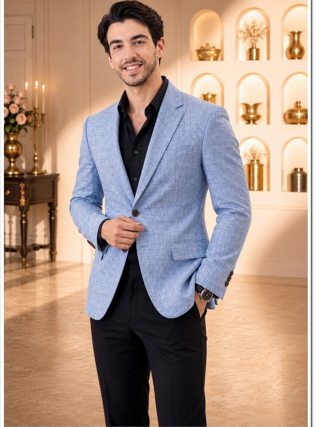 House of Pataudi Notched Lapel Single-Breasted Tailored Fit Blazers-image-27