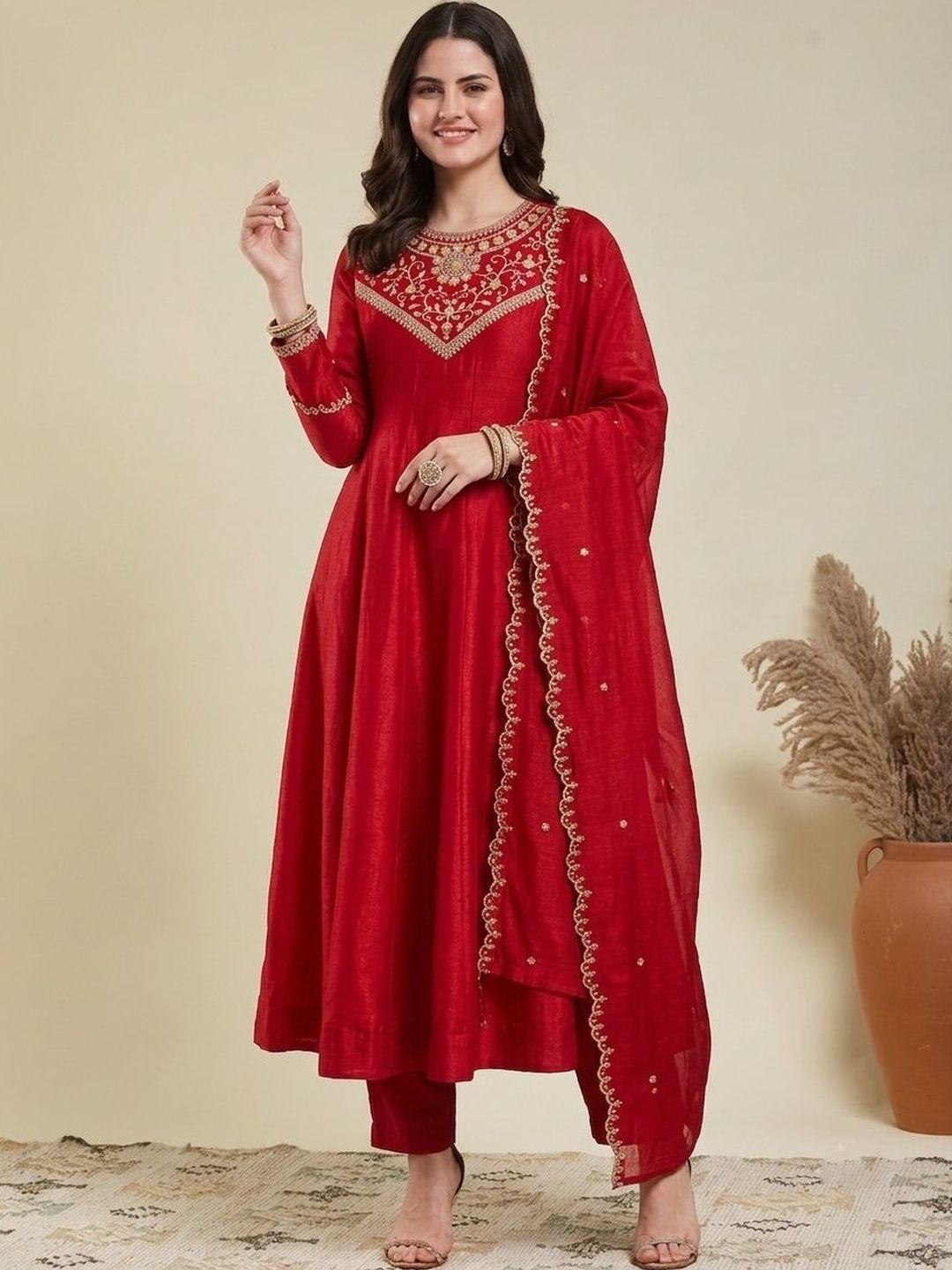 MOKOSH Women Ethnic Motifs Embroidered Regular Thread Work Kurta with Trousers & With Dupatta-picture-10