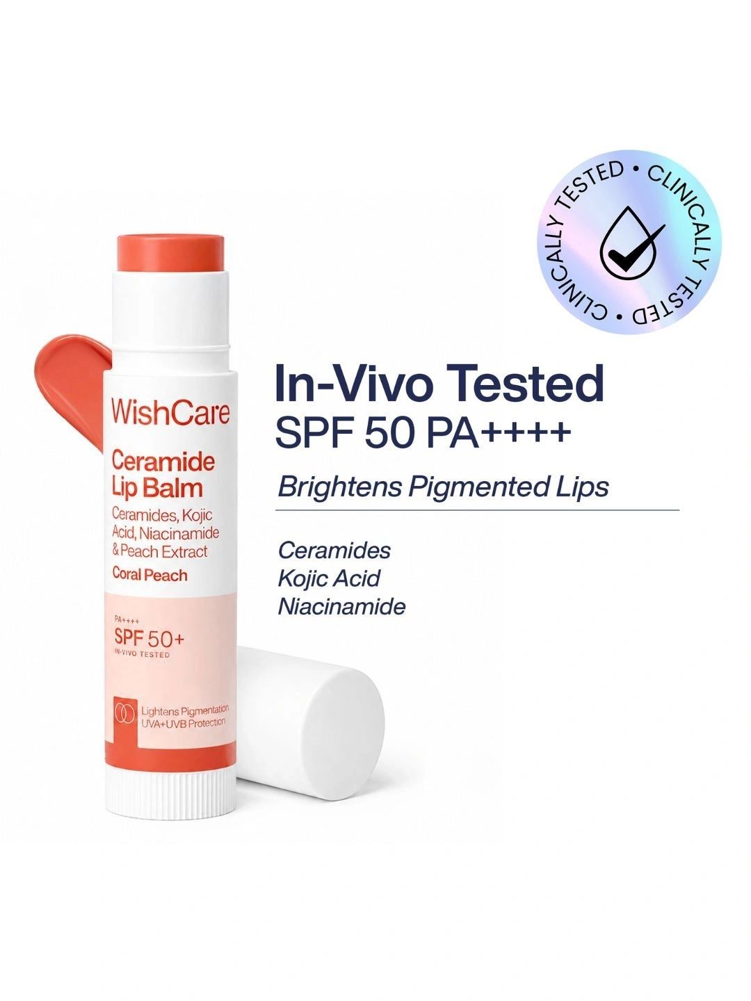 WishCare Tinted Ceramide Lip Balm with SPF50 PA++++ - Kojic Acid - 5 g - Coral Peach-image-26