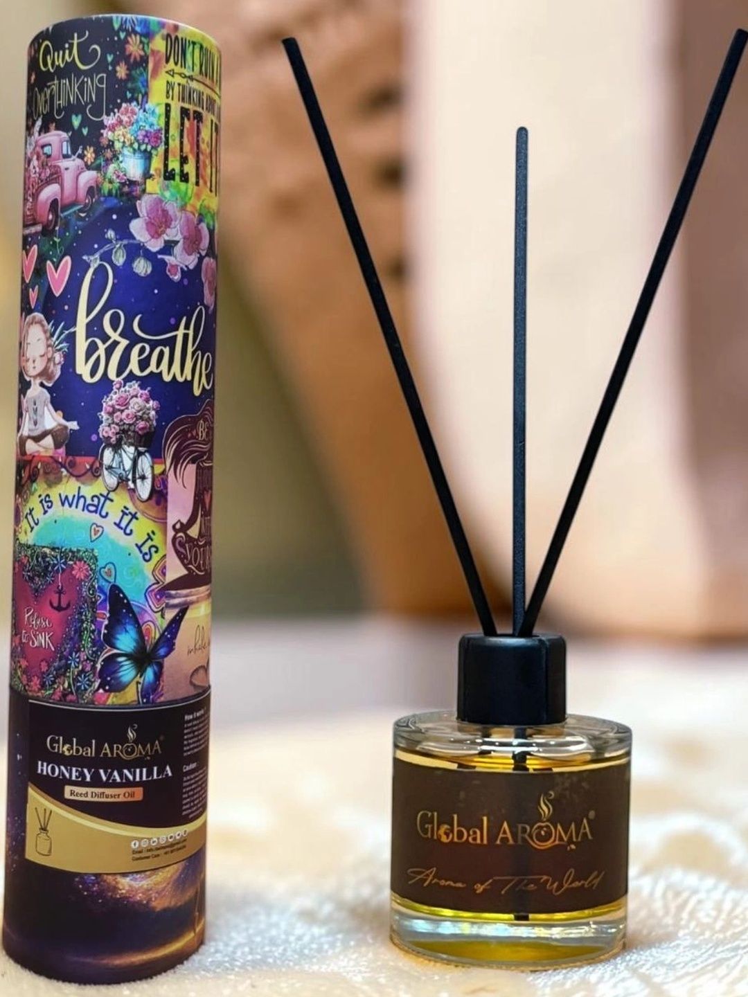 GLOBAL AROMA Transparent Honey Vanila Reed Diffuser With 5 Fiber Sticks 50ml-picture-36