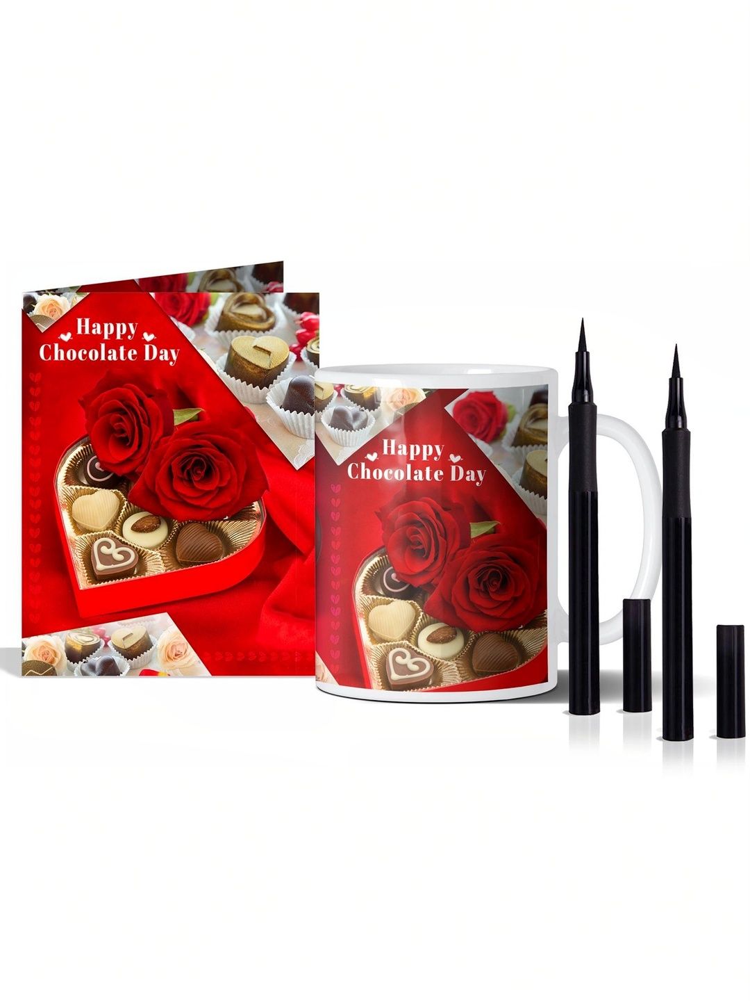 GIFT MY PASSION 4-Pcs Red Mug Card & Eyeliner Chocolate Day Gift Set-image-0