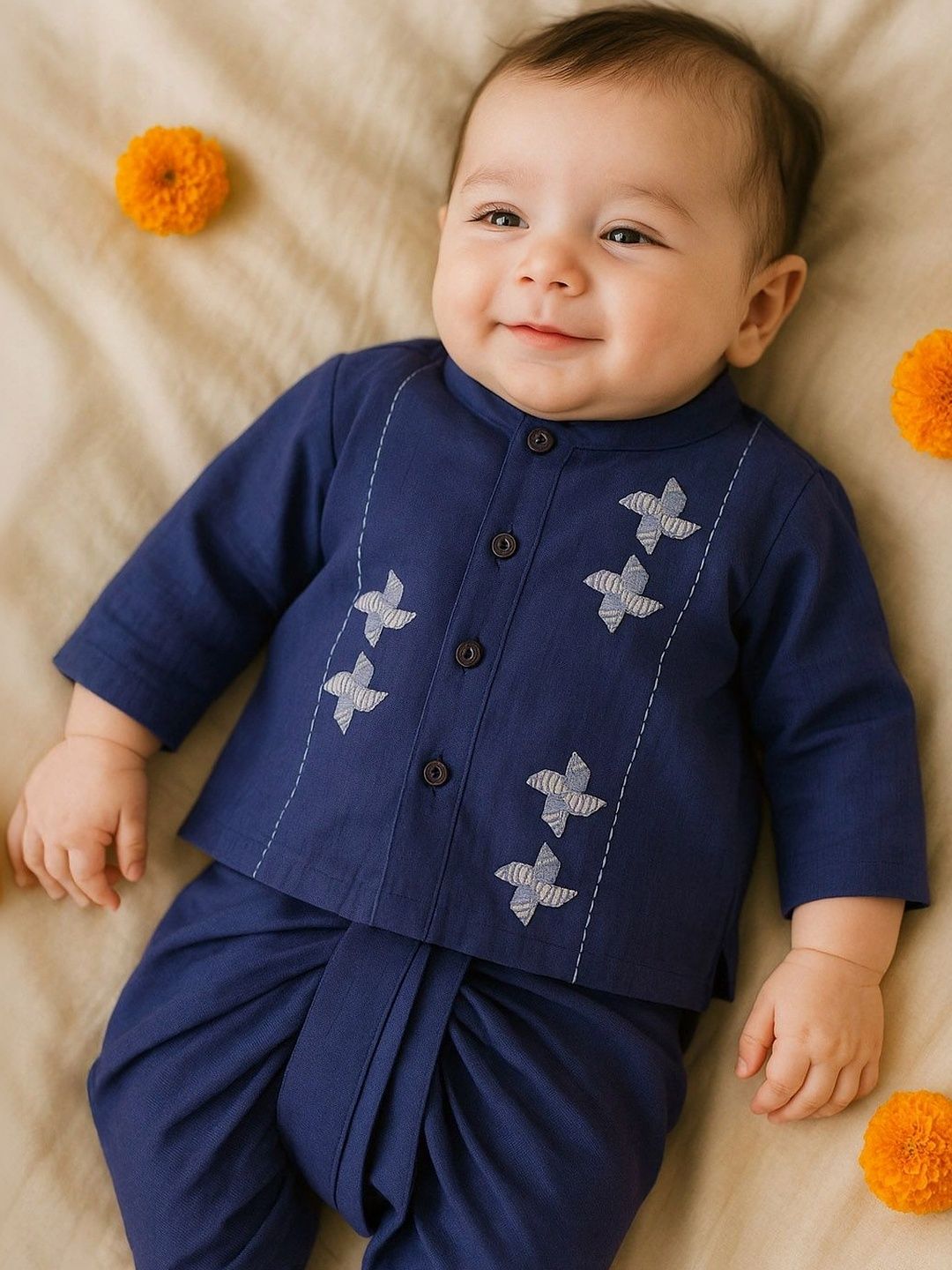 Somersault Boys Ethnic Motifs Embroidered Regular Thread Work Pure Cotton Kurta with Dhoti Pants-picture-49