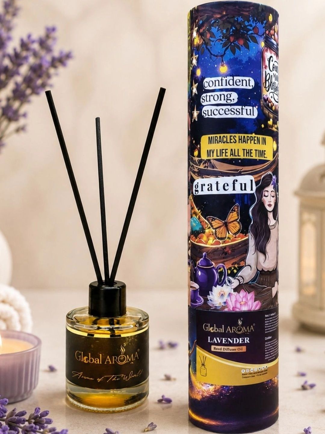 GLOBAL AROMA Transparent Lavender Reed Diffuser With 5 Fiber Sticks 50ml-image-4