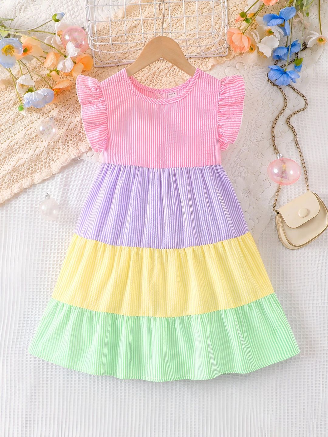Arshia Fashions Striped Puff Sleeve Ruffled A-Line Dress-image-29