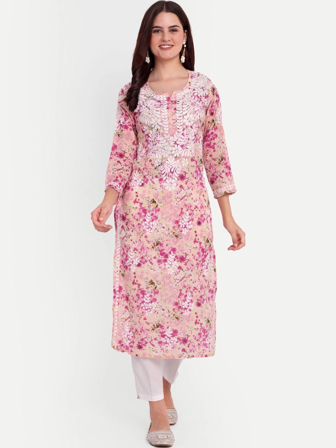 FILO HEVIS Floral Printed Chikankari Chikankari Kurti-picture-13