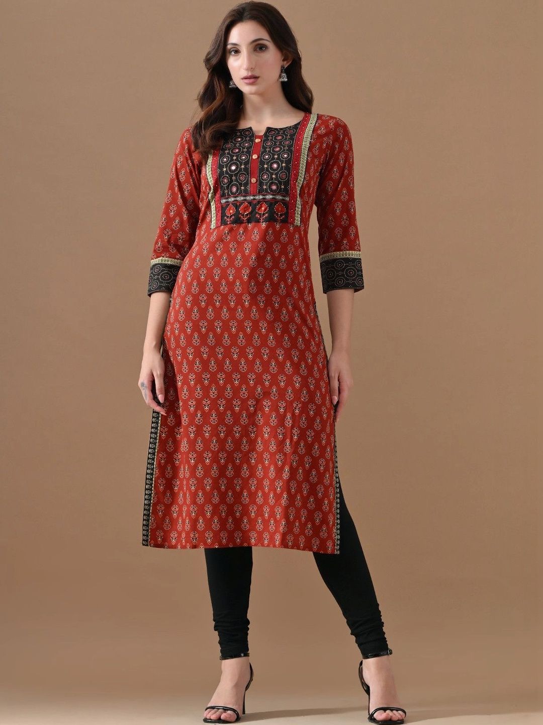 Sabhyata Women Ethnic Motifs Printed Mirror Work Kurta-image-34