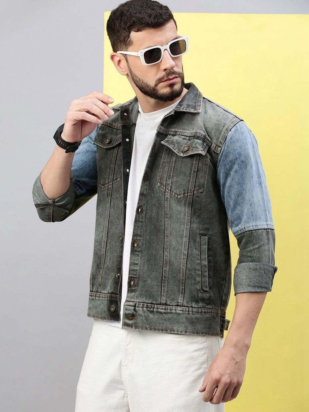 Kaali Peeli Men Colourblocked Denim Jacket